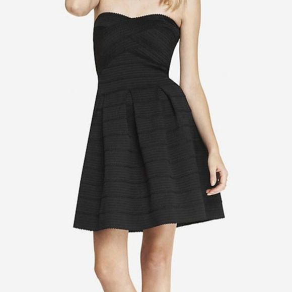black strapless fit and flare dress